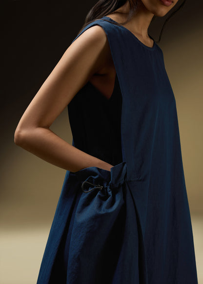 SLEEVELESS DRESS WITH SHOULDER PANEL AND ROUCHE POCKET DETAIL