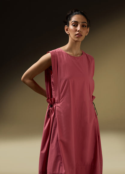 SLEEVELESS DRESS WITH SHOULDER PANEL AND ROUCHE POCKET DETAIL