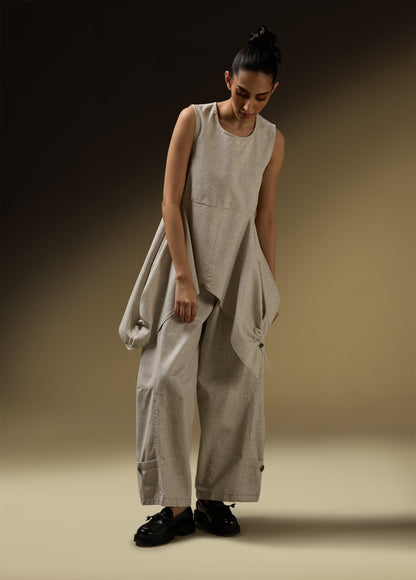 SLEEVELESS TOP WITH FRONT YOKE AND ROUCHE PANELS