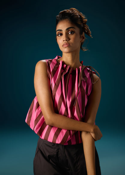 TOP WITH ELASTIC HEM & NECK TIE