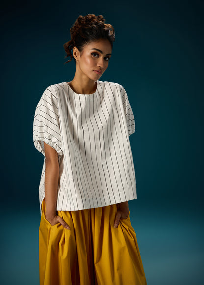 TOP WITH DROP SHOULDER AND ELASTICATED SLEEVE DETAILS