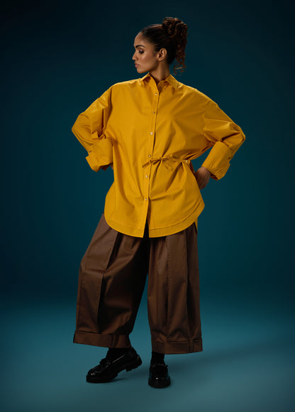 SHIRT WITH SIDE TIE CONTRAST CUFF & HEM