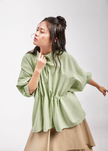 TOP WITH PLEATED FRONT AND PLACKET
