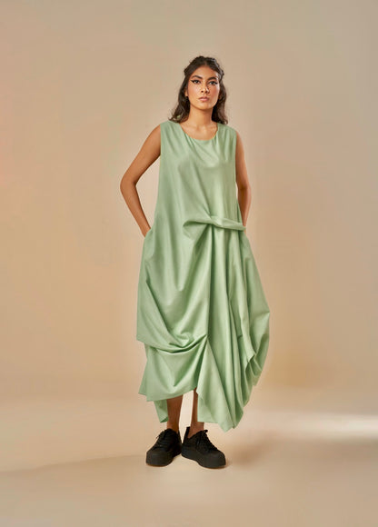 DRESS WITH DRAPE HEM AND STRAP DETAIL