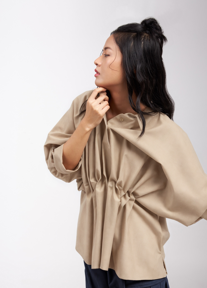 TOP WITH PLEATED FRONT AND PLACKET