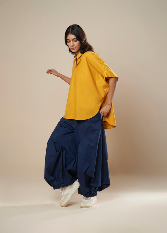 PANTS WITH COWL AND PLEAT HEM