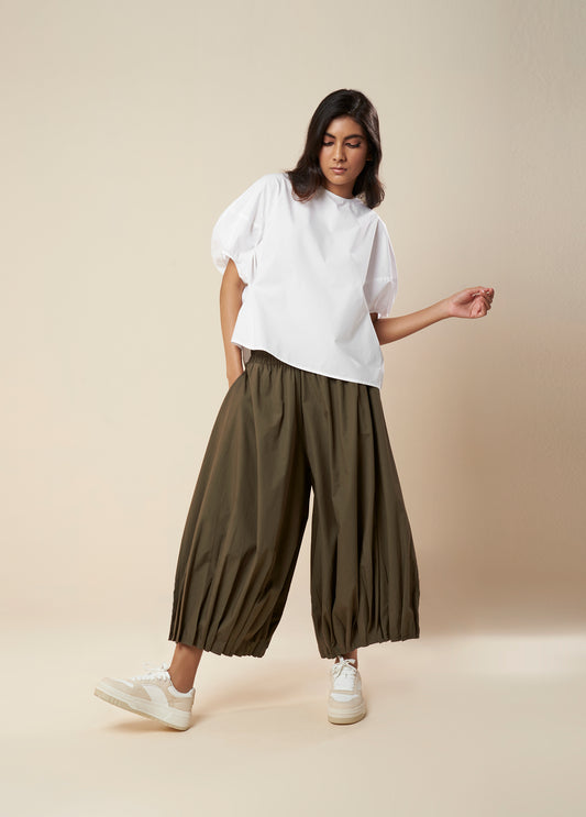 PANTS WITH  PLEATED AND ELASTICATED HEM