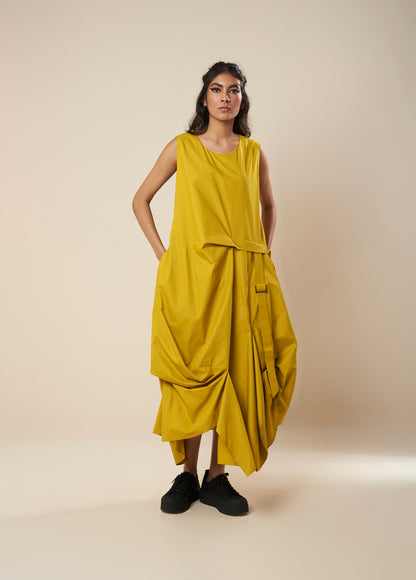 DRESS WITH DRAPE HEM AND STRAP DETAIL
