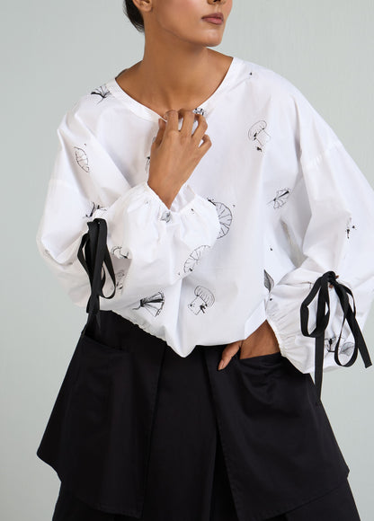 OVERSIZED TOP  WITH BALLOON SLEEVE AND TIE DETAIL