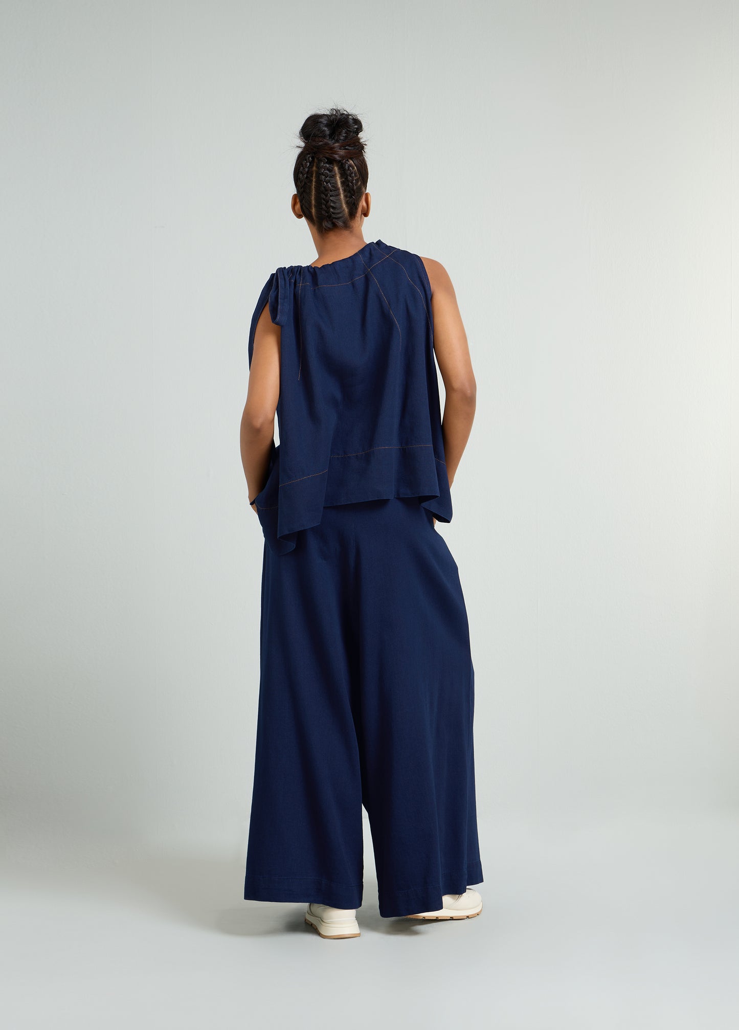 LOW CROTCH FLARE PANTS WITH FRONT PLEATS
