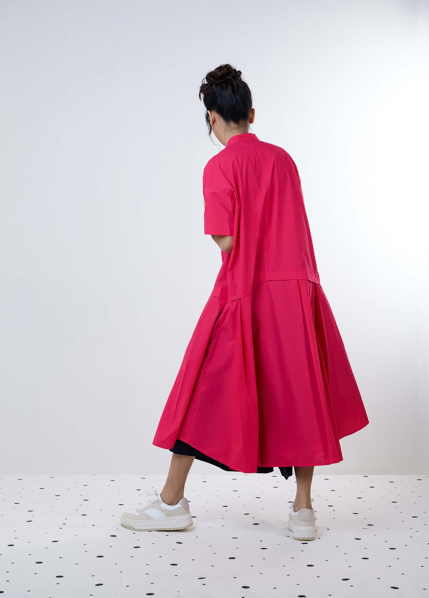 FLARED LONG SHIRT WITH SIDE PLEAT PANELS