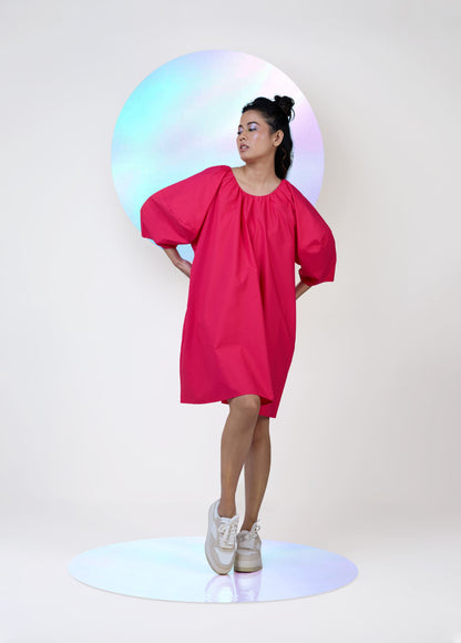 FLARE DRESS WITH BALLOON SLEEVE
