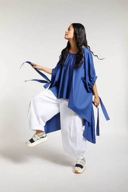 HIGH-LOW TOP WITH ELASTIC SLEEVE AND TIE