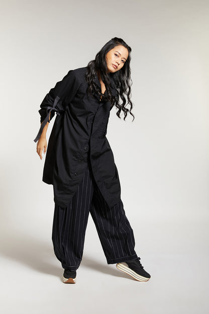 SHIRT WITH DRAPED BACK AND METAL BUTTONS