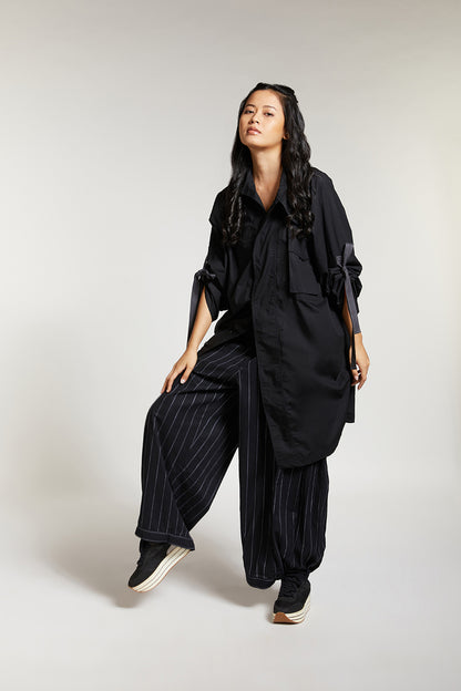 SHIRT WITH DRAPED BACK AND METAL BUTTONS