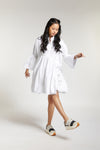 SHIRT DRESS WITH SMOCKING PANELS
